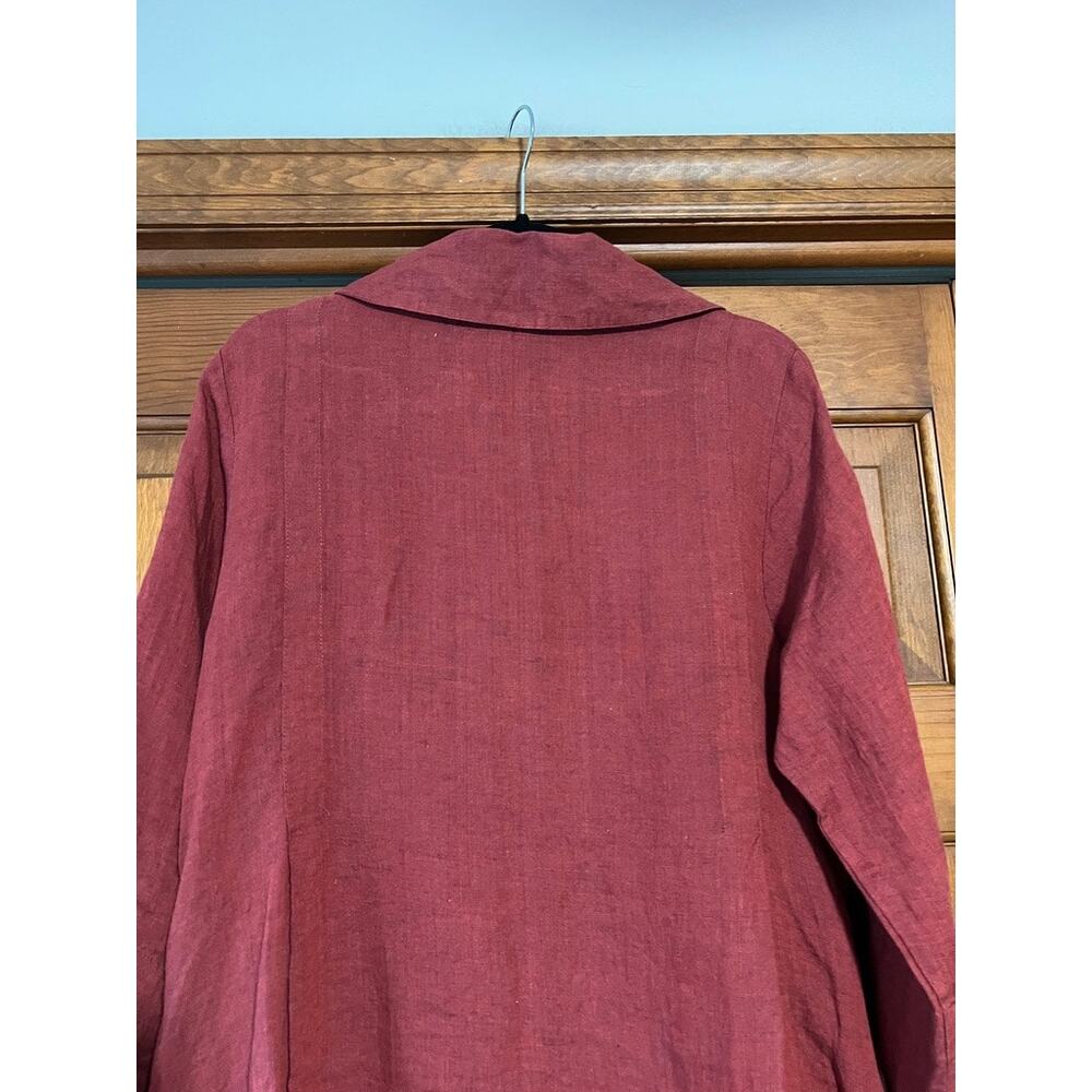 FLAX Women's 100% Linen Button Front Tunic Blouse Burgundy Lagenlook SZ S - Picture 11 of 12